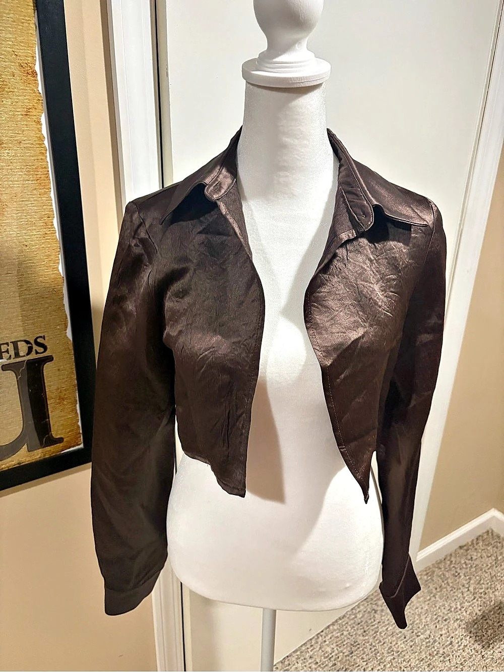 Maude Club Cropped Jacket in Brown Size xs NWT